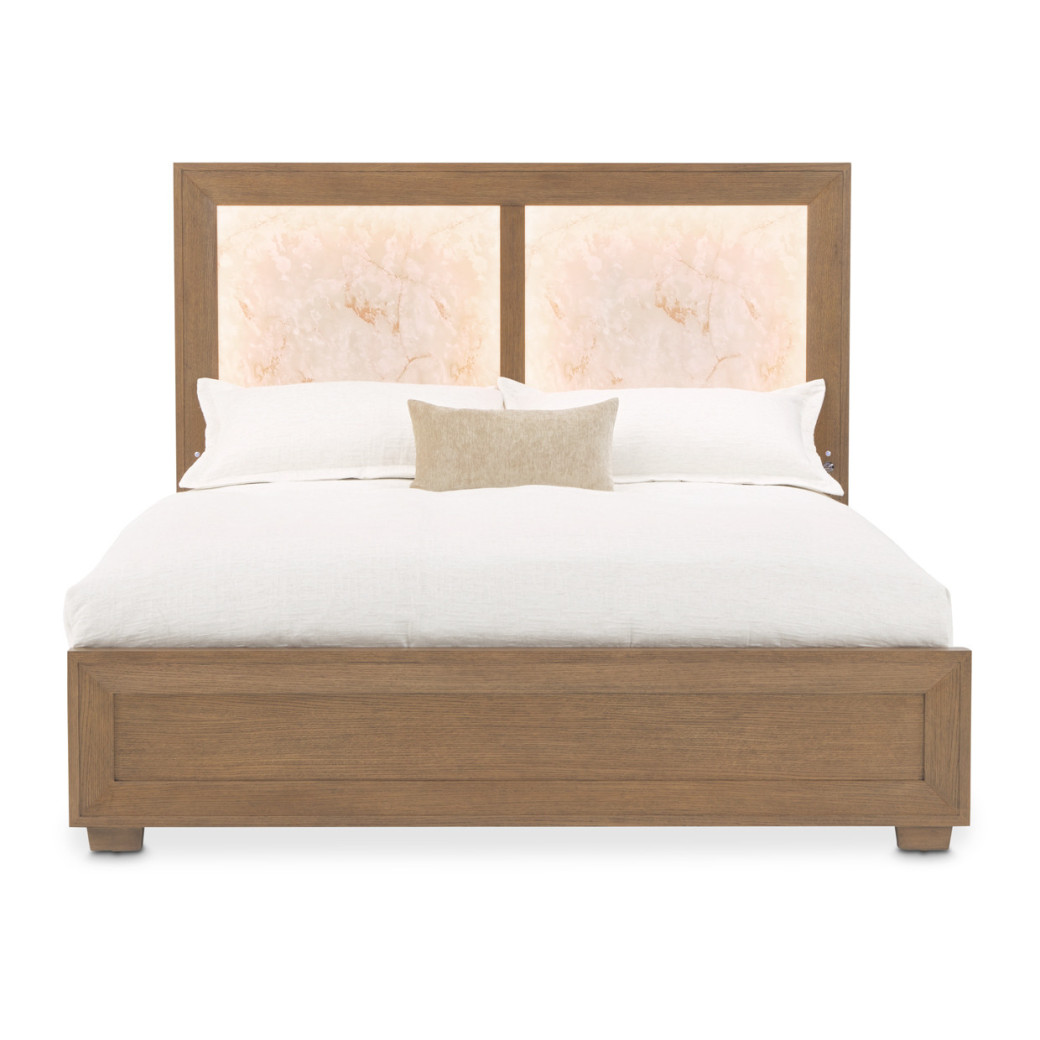 Queen Panel Bed with LED Lights Sienna Brown Finish Portrait Collection By Michael Amini 9031000QN3-225