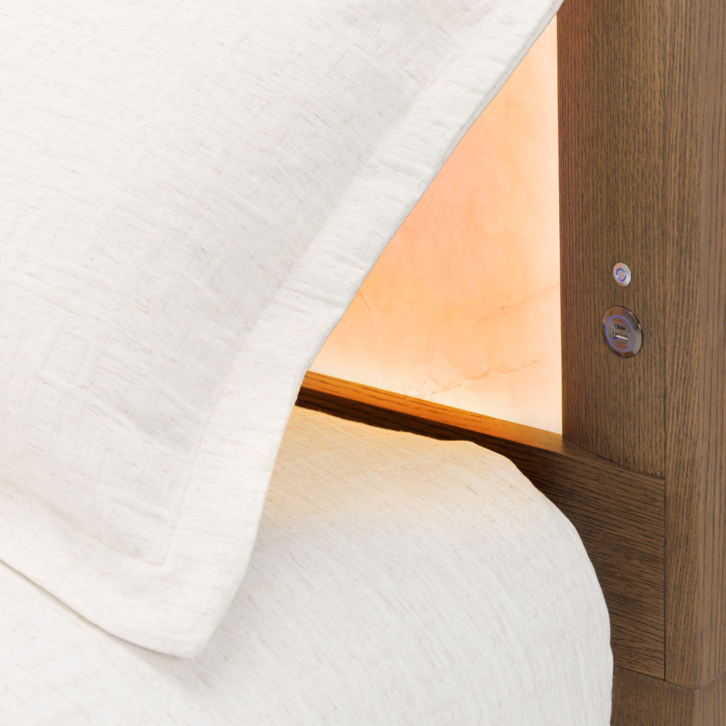 Queen Panel Bed with LED Lights Sienna Brown Finish Portrait Collection By Michael Amini 9031000QN3-225