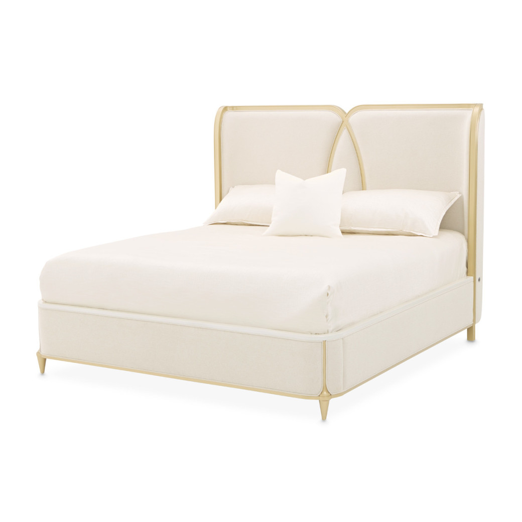 Queen Bed Light Champagne Finish Scotts square Collection by Michael Amini 9097000QN3-124