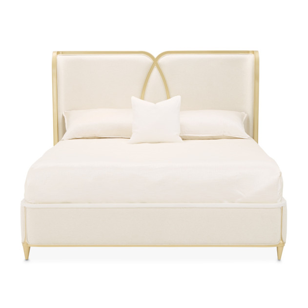 Queen Bed Light Champagne Finish Scotts square Collection by Michael Amini 9097000QN3-124