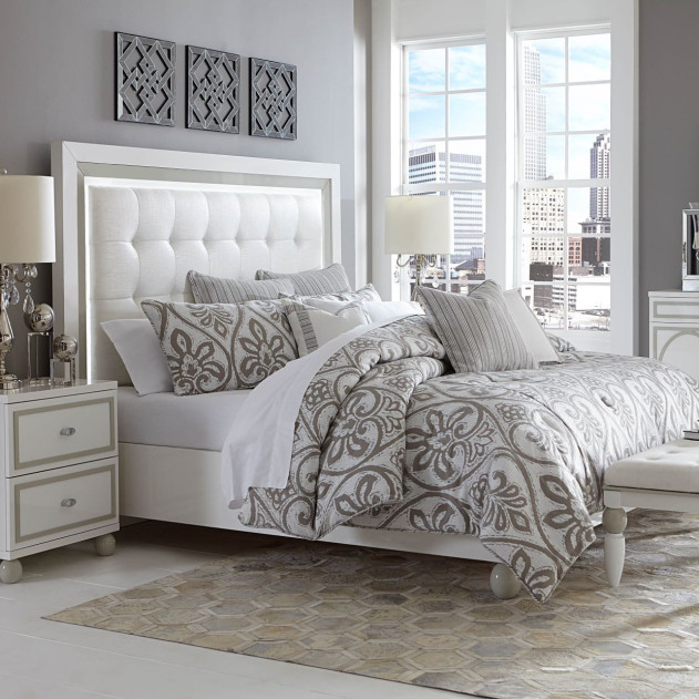Queen Bed Cloud White Finish Sky Tower Collection by Michael Amini N9025600QN-108