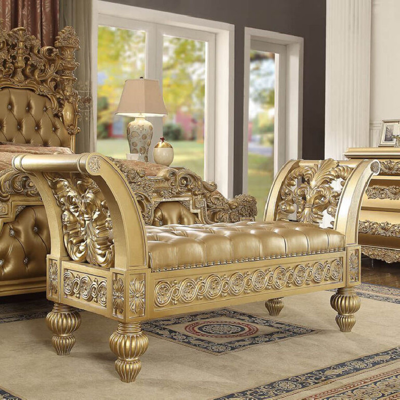 HD 8016 Bench Victorian Style Metallic Bright Gold By Homey Design