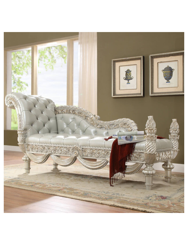 HD 8088 Bench Victorian Style Metallic Silver with gold highlights Finish By Homey Design