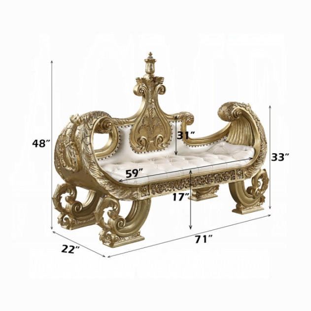 BD01480 Bench Gold Finish Victorian Style Bernadette Collection by Acme Furniture