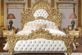 BD01474EK Victorian Style Eking Bed Set Metallic Gold Bernadette Collection by Acme Furniture