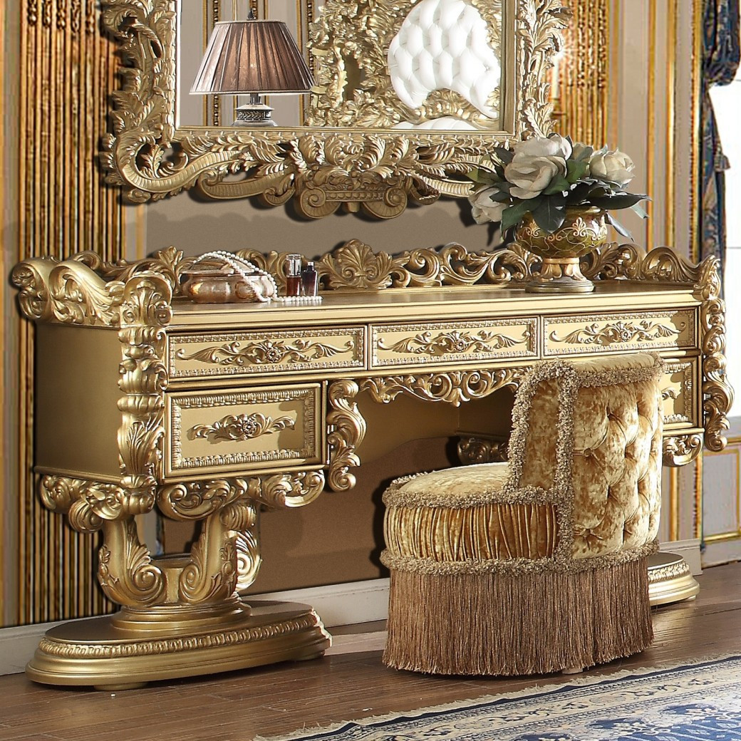 BD01474EK Victorian Style Eking Bed Set Metallic Gold Bernadette Collection by Acme Furniture