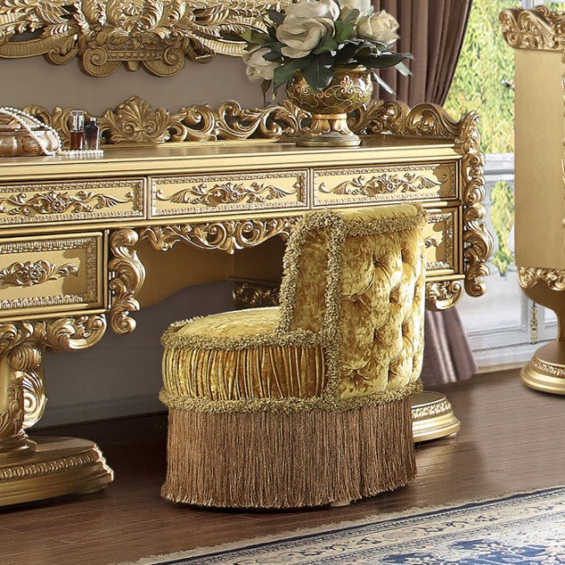 BD01478 Vanity Stool Gold Finish Victorian Style Bernadette Collection By Acme Furniture