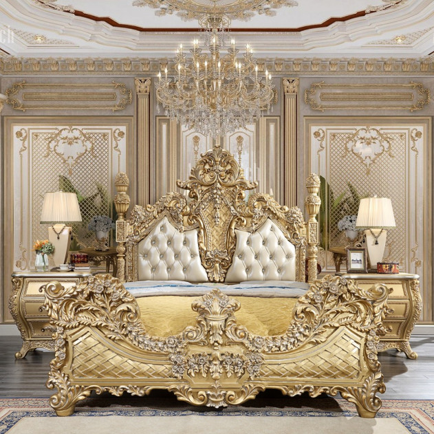 BD01463EK EK Bed Victorian Style Gold Finish Cabriole Collection by Acme Furniture