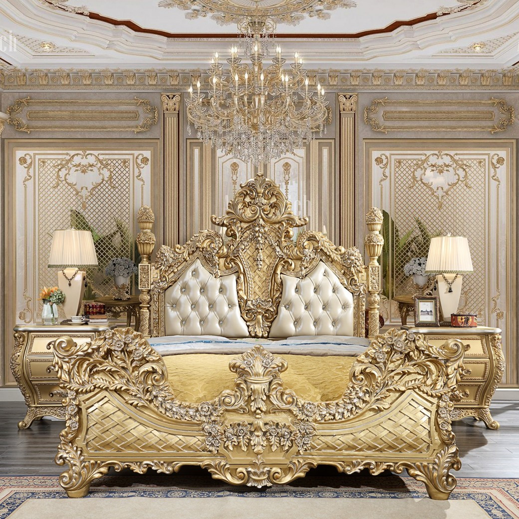 BD01463EK EK Bed Victorian Style Gold Finish Cabriole Collection by Acme Furniture