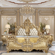 BD01463EK EK Bed Victorian Style Gold Finish Cabriole Collection by Acme Furniture