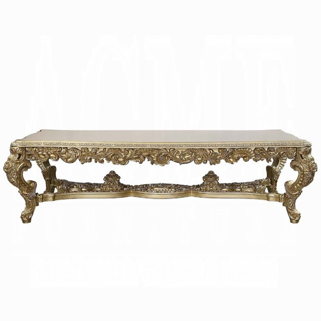DN01470 7PC Dining Set Victorian Style Gold Finish Bernadette Collection By Acme Furniture