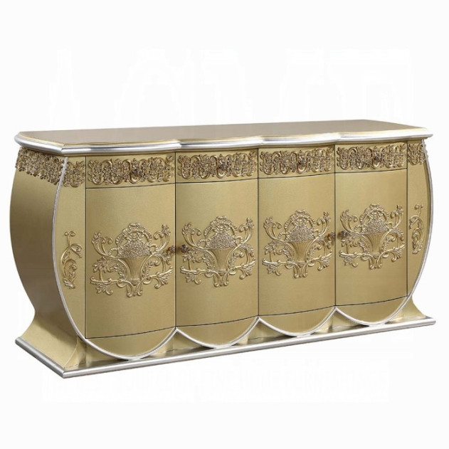 DN01470 7PC Dining Set Victorian Style Gold Finish Bernadette Collection By Acme Furniture