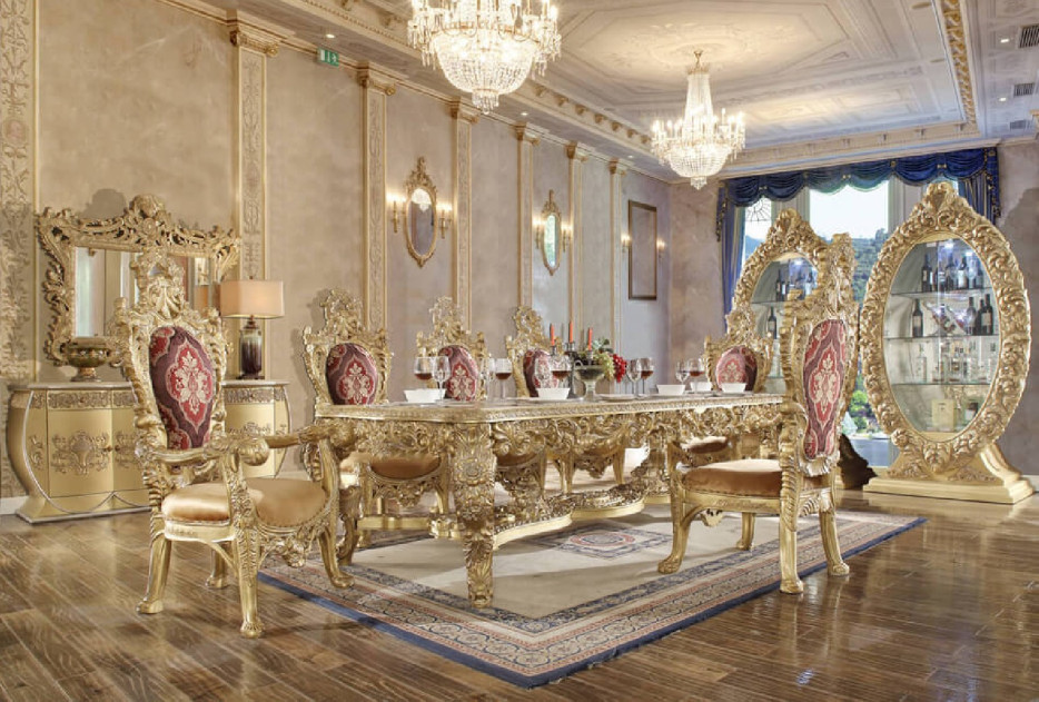DN01470 7PC Dining Set Victorian Style Gold Finish Bernadette Collection By Acme Furniture