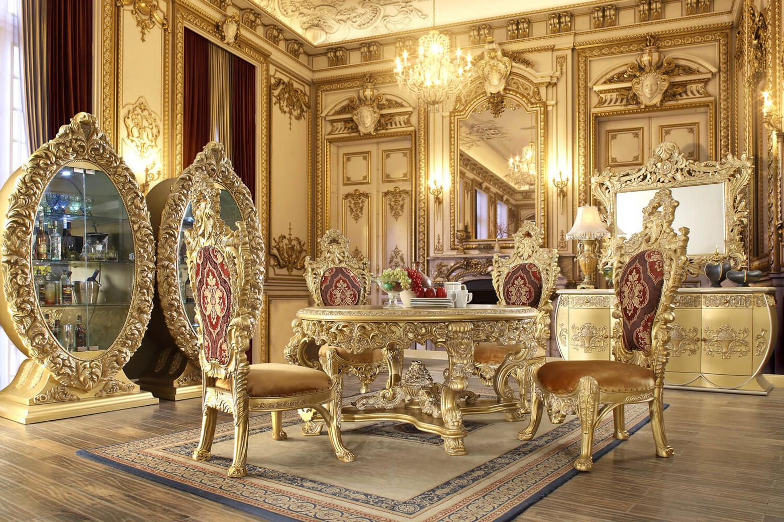 DN01469 5PC Round Dining Set Victorian Style Gold finish Bernadette Collection By Acme Furniture