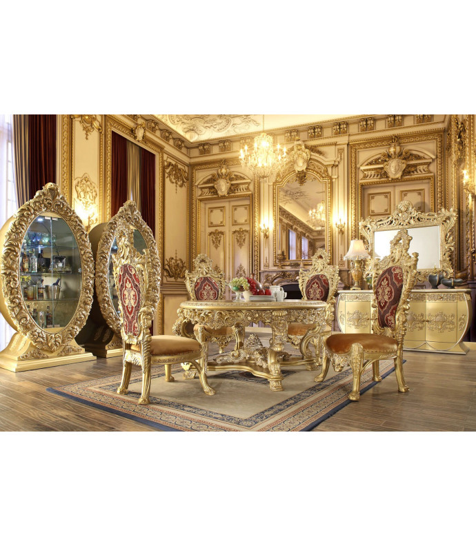 DN01469 5PC Round Dining Set Victorian Style Gold finish Bernadette Collection By Acme Furniture