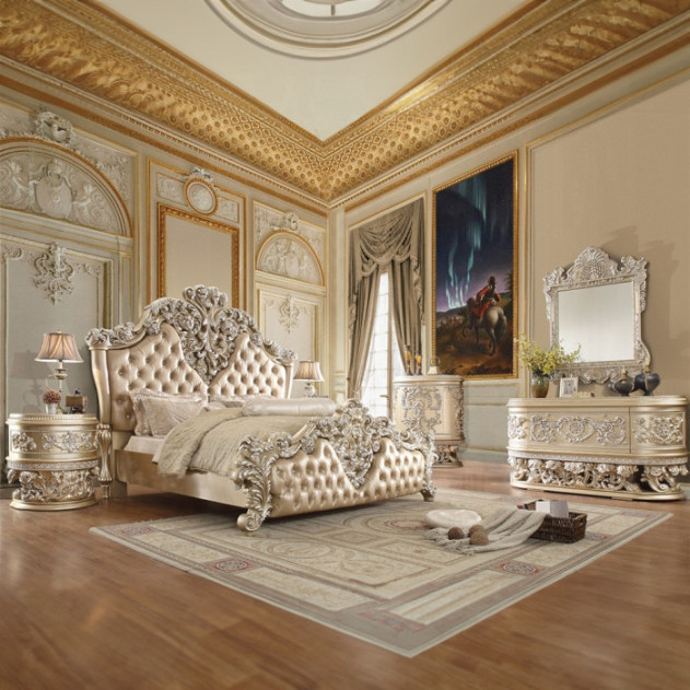BD00463 Mirror Champagne Silver Finish Victorian Style Vatican Collection by Acme Furniture