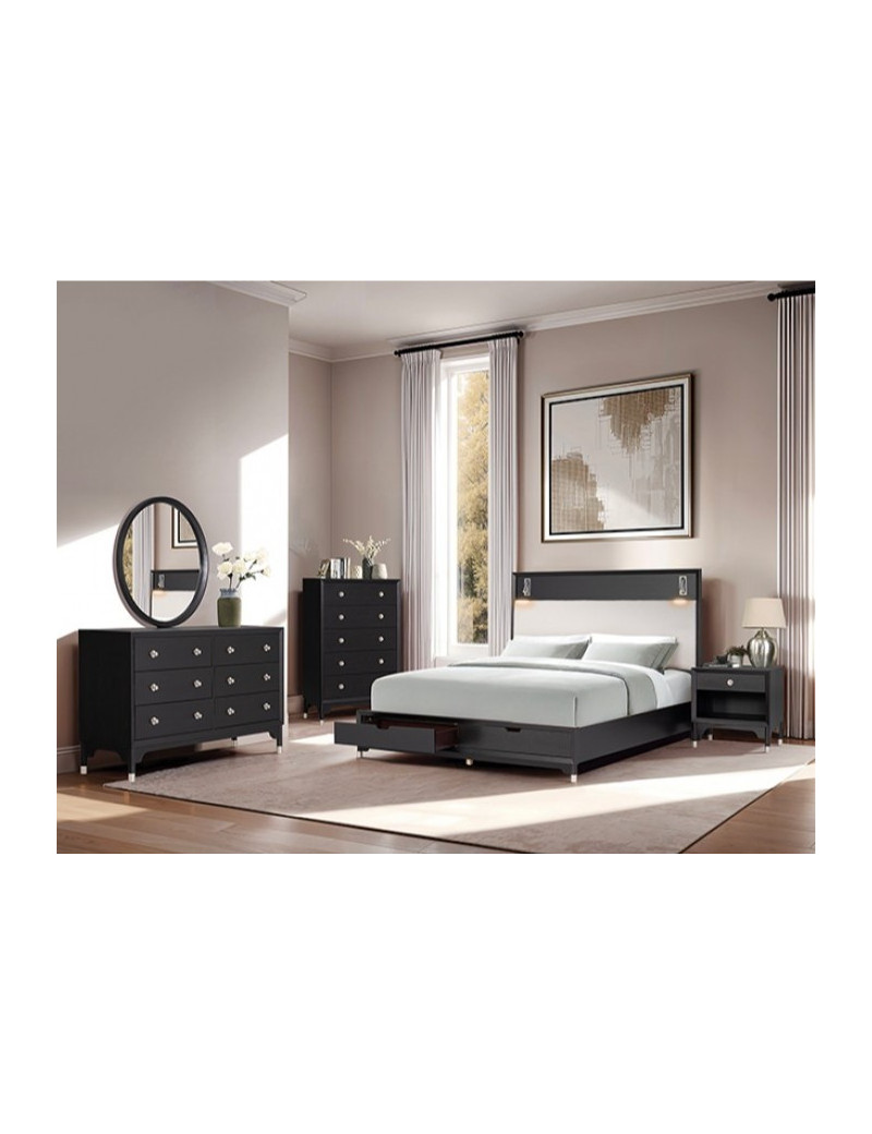 FM74002BK-Q-S 5PC Queen Bedroom Set Mid-Century Modern Style Black Finish Torrance Collection By Furniture of America