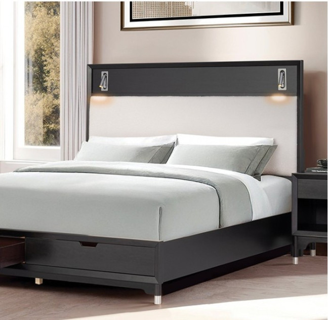 FM74002BK-Q-S 5PC Queen Bedroom Set Mid-Century Modern Style Black Finish Torrance Collection By Furniture of America