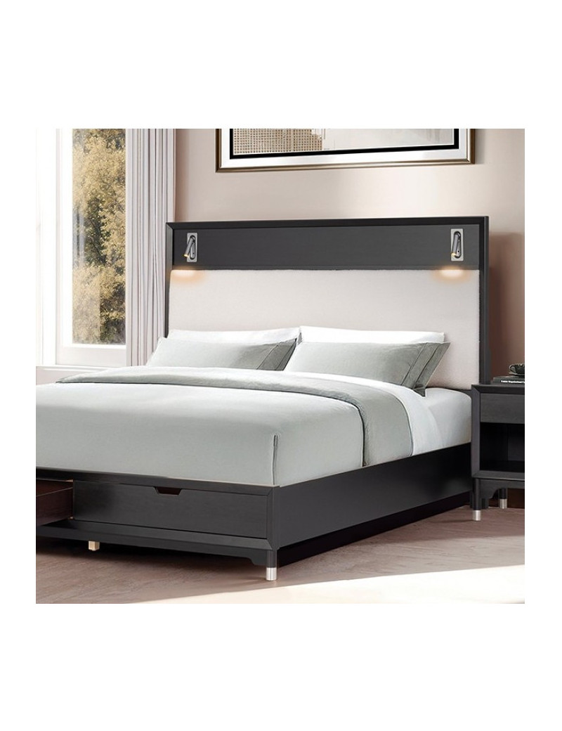 FM74002BK-Q-S 5PC Queen Bedroom Set Mid-Century Modern Style Black Finish Torrance Collection By Furniture of America