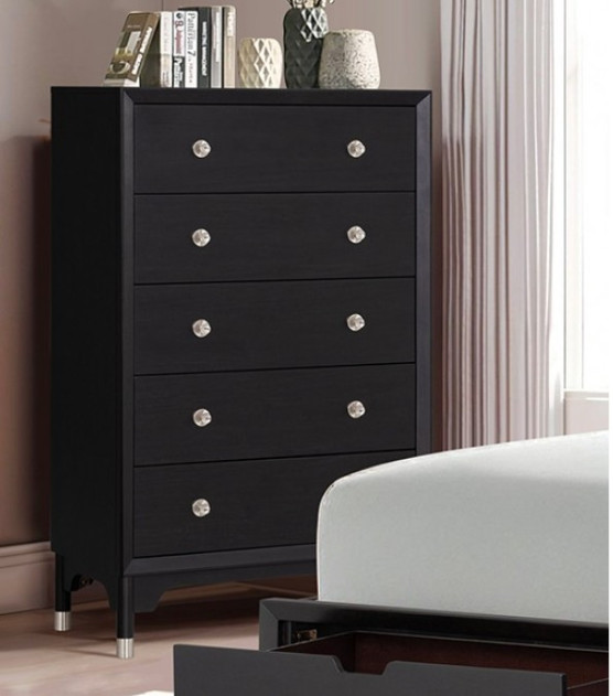 FM74002BK-Q-S 5PC Queen Bedroom Set Mid-Century Modern Style Black Finish Torrance Collection By Furniture of America