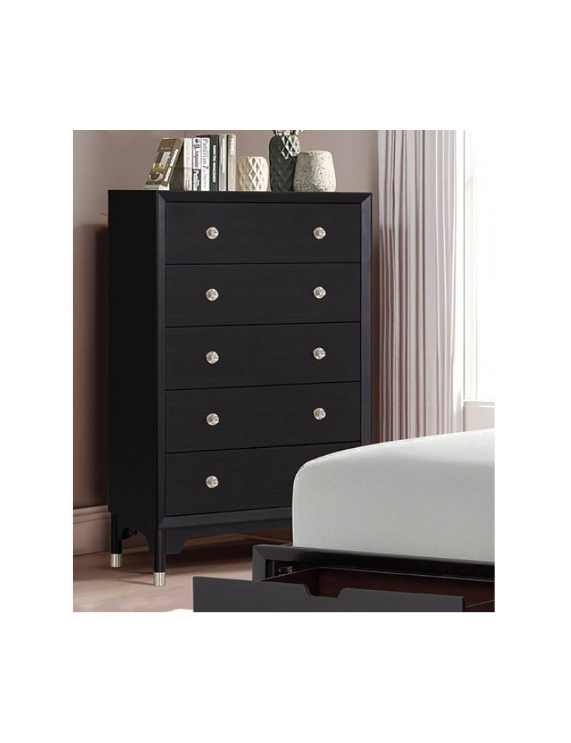 FM74002BK-Q-S 5PC Queen Bedroom Set Mid-Century Modern Style Black Finish Torrance Collection By Furniture of America