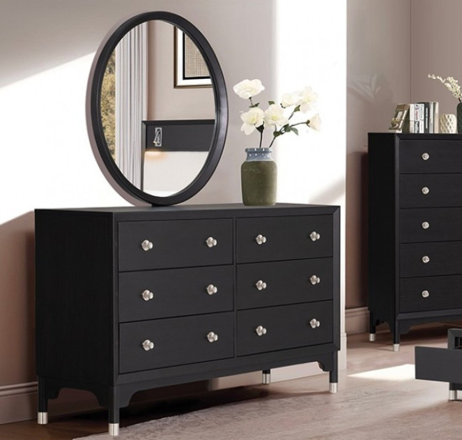 FM74002BK-Q-S 5PC Queen Bedroom Set Mid-Century Modern Style Black Finish Torrance Collection By Furniture of America