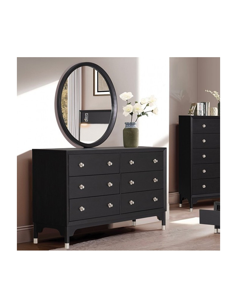 FM74002BK-Q-S 5PC Queen Bedroom Set Mid-Century Modern Style Black Finish Torrance Collection By Furniture of America
