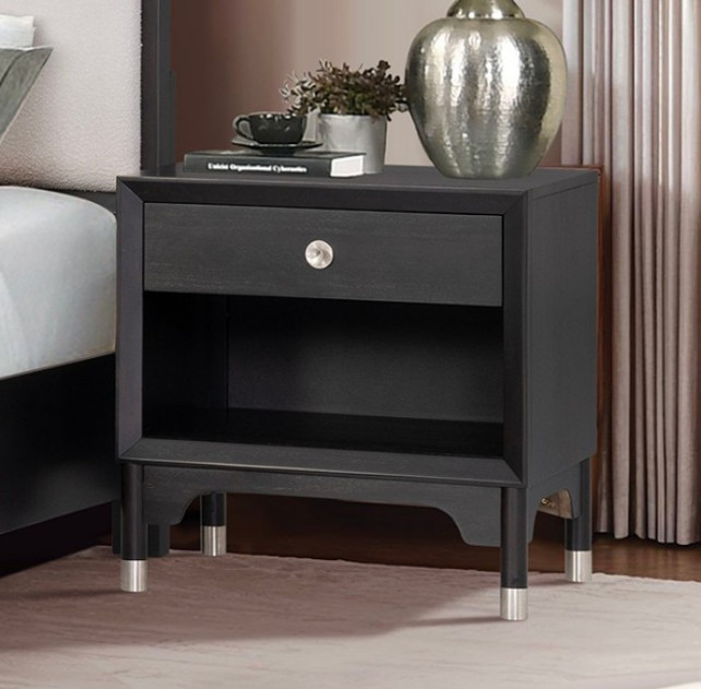 FM74002BK-Q-S 5PC Queen Bedroom Set Mid-Century Modern Style Black Finish Torrance Collection By Furniture of America