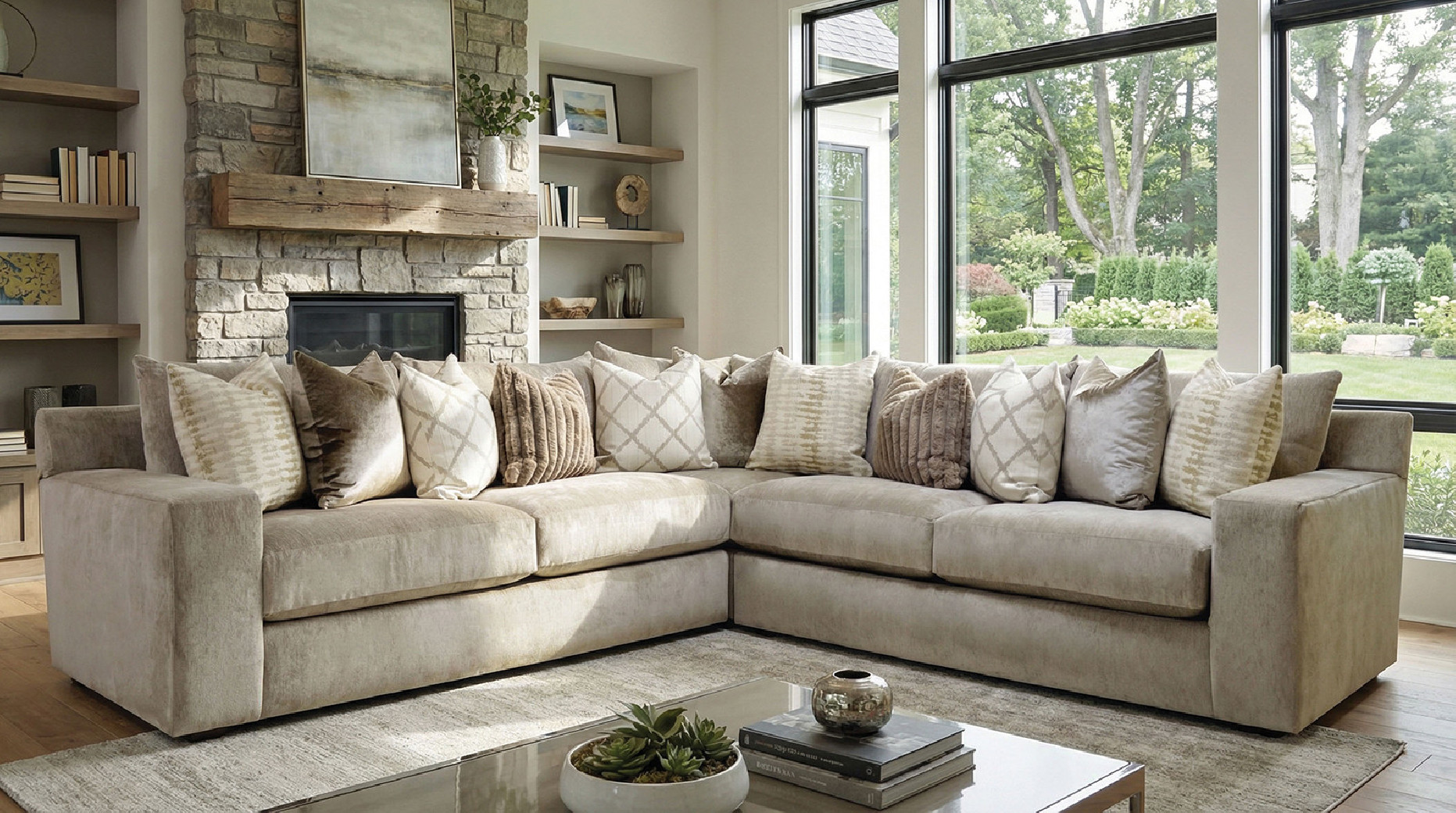 SM6095-SECT Oversized Sectional Warm Beige Fabric Transitional Style Lymington  Collection  By Furniture of America
