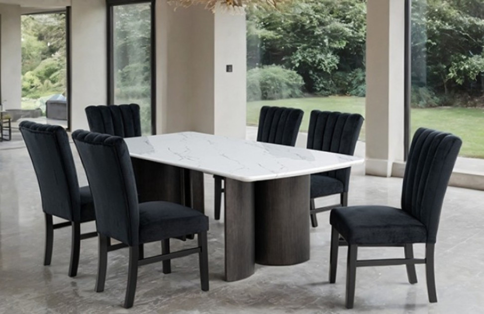 FM34007WH-T-7PC Dining Set White Finish Selsey Collection Contemporary Style By Furniture of America