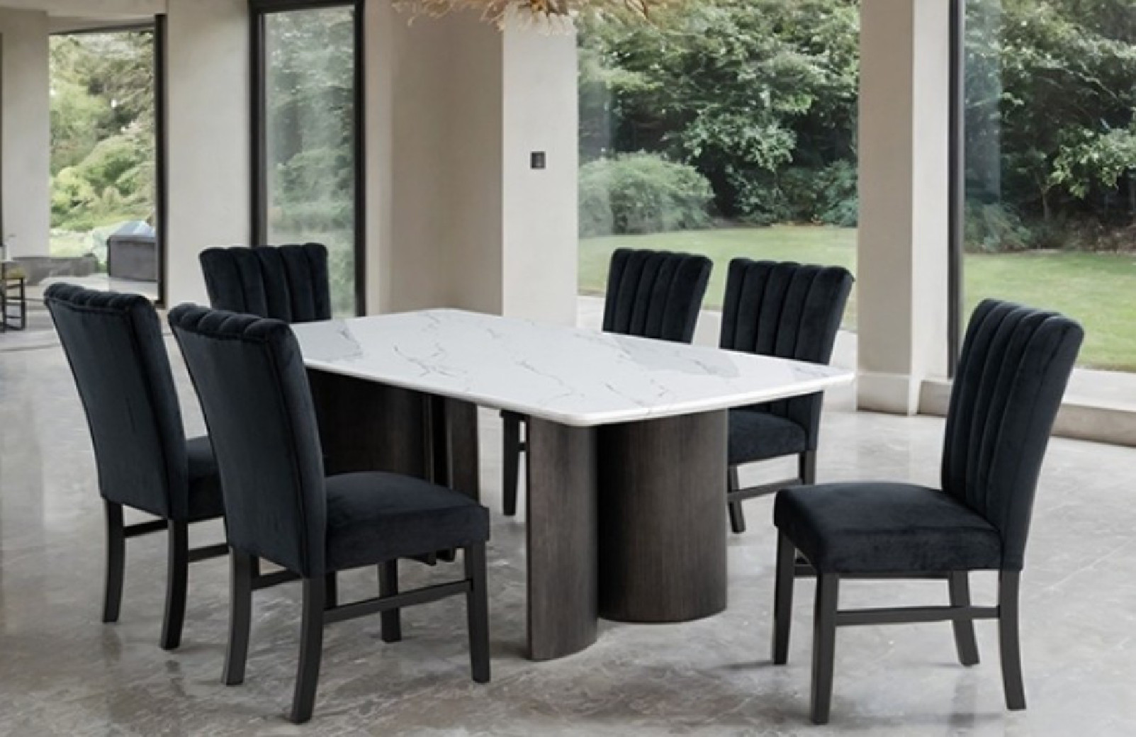 FM34007WH-T-7PC Dining Set White Finish Selsey Collection Contemporary Style By Furniture of America