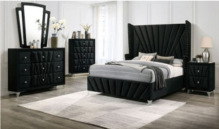 CM7164BK 5PC Queen Bedroom Set  Black Glam Style Carissa Collection By Furniture of America