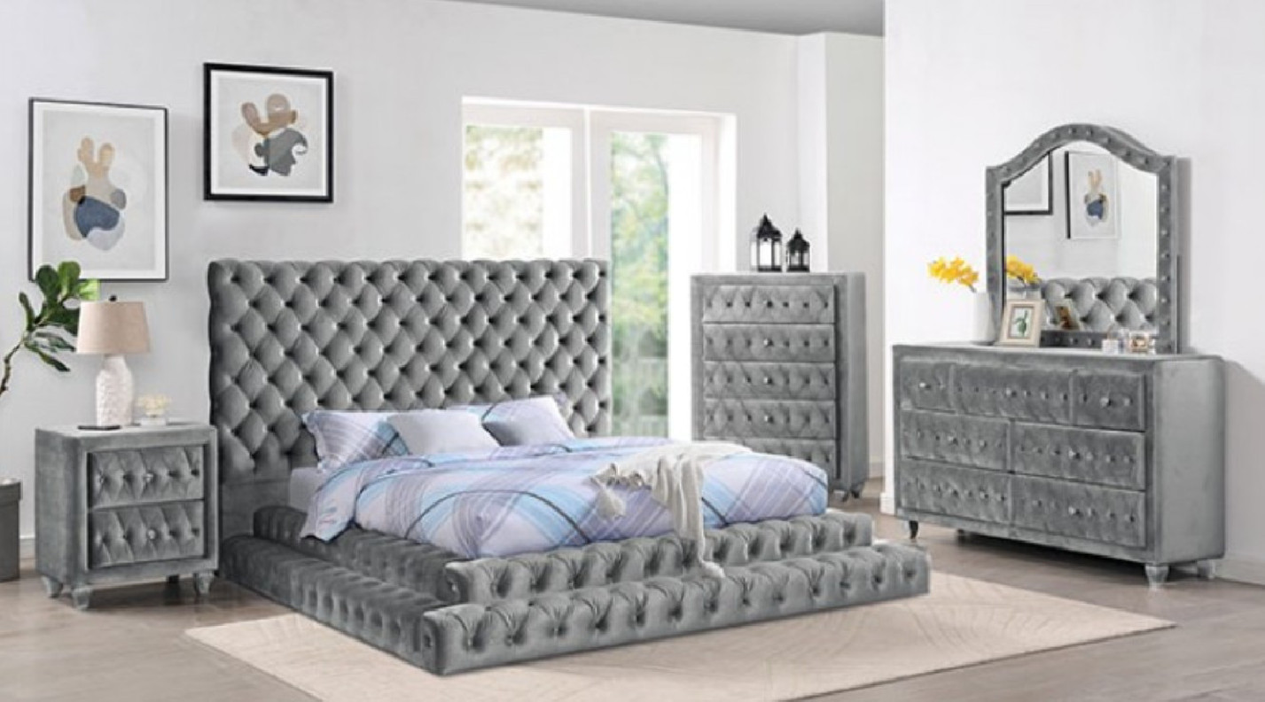 CM7227GY Queen Bedroom Set Gray Glam Style Stefania Collection By Furniture of America