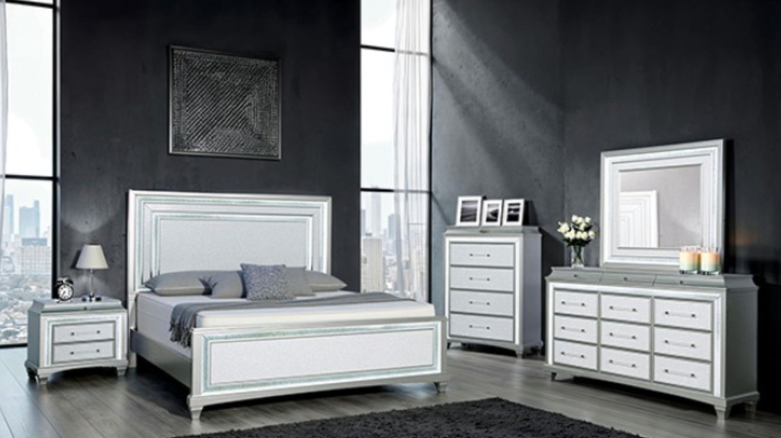 FM74006SV-Q-5PC Queen Bedroom set Galea Collection Glam Style By Furniture of America