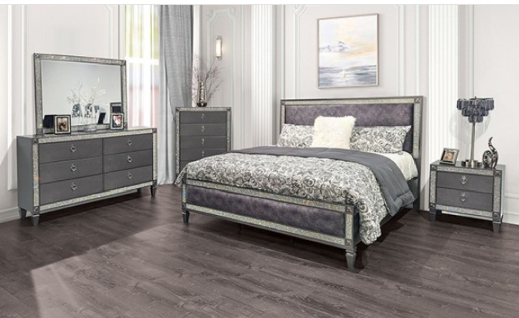 FM7240GY-Q-5PC Queen Bedroom Set titania Collection Glam Style By Furniture of America
