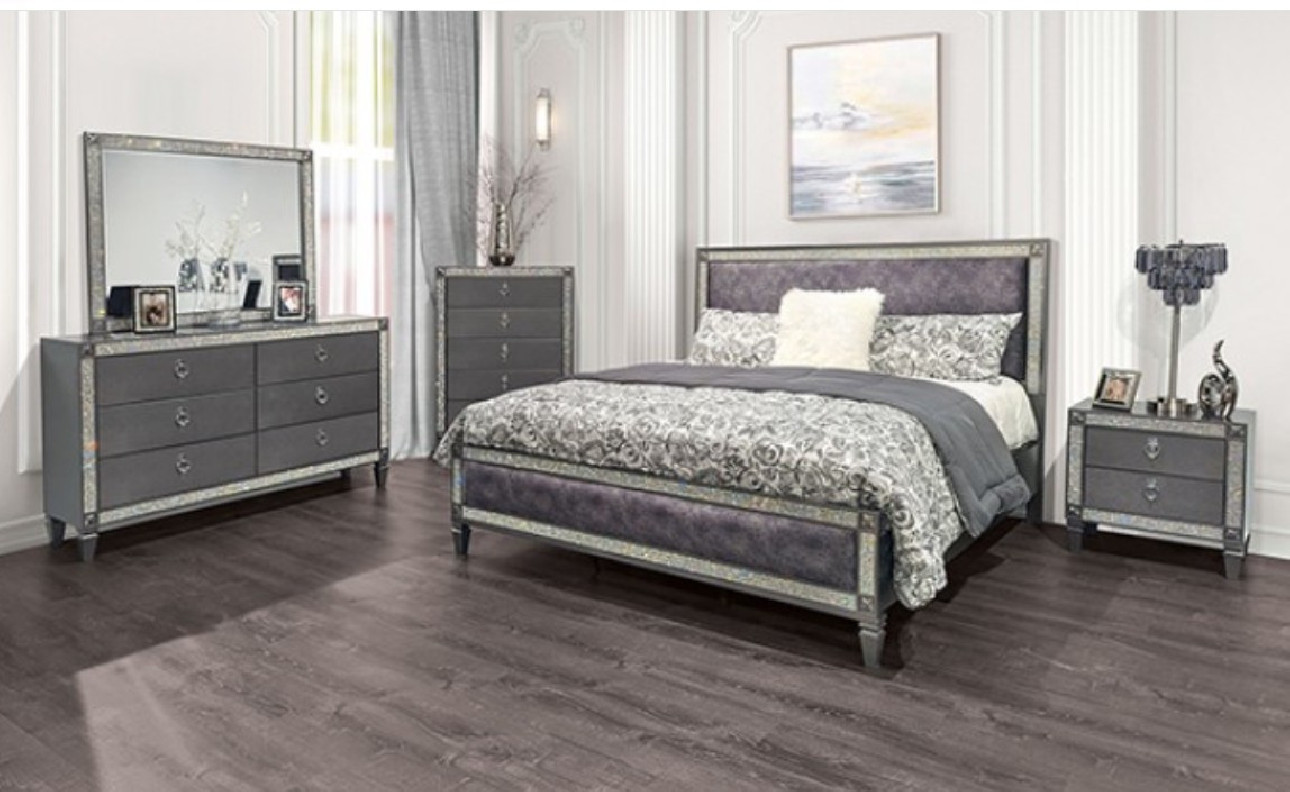 FM7240GY-Q-5PC Queen Bedroom Set titania Collection Glam Style By Furniture of America