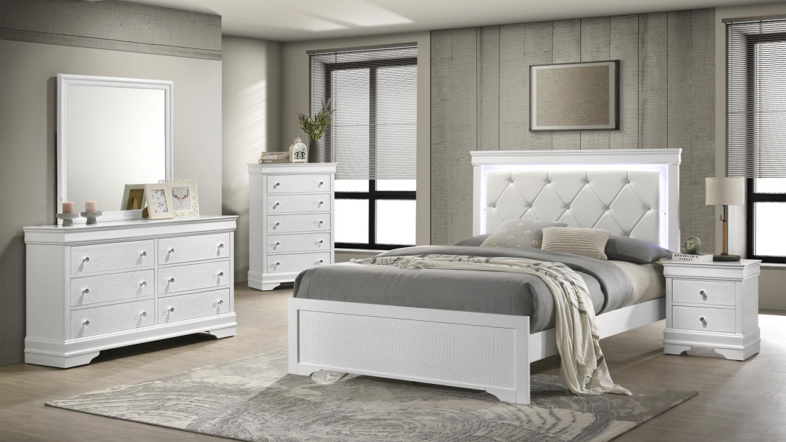 Blaze 5PC Queen Bedroom Set Contemporary Style white Finish by Galaxy Home Furnishings