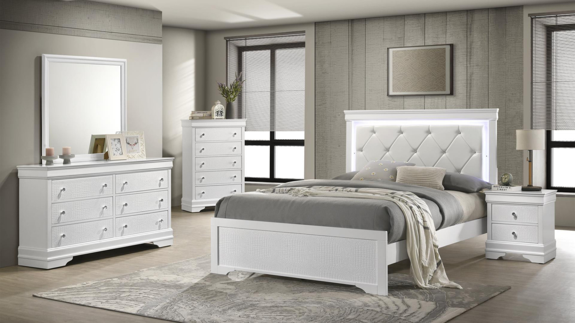 Blaze 5PC Queen Bedroom Set Contemporary Style white Finish by Galaxy Home Furnishings