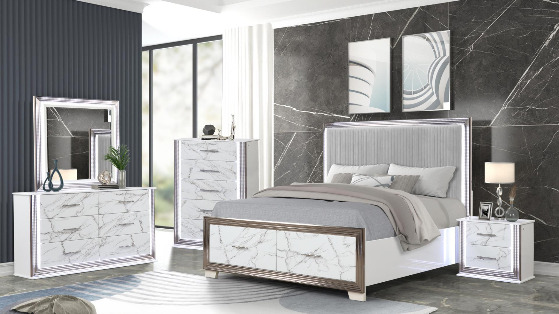 Desire 5PC Queen Bedroom Set Contemporary Style white Finish