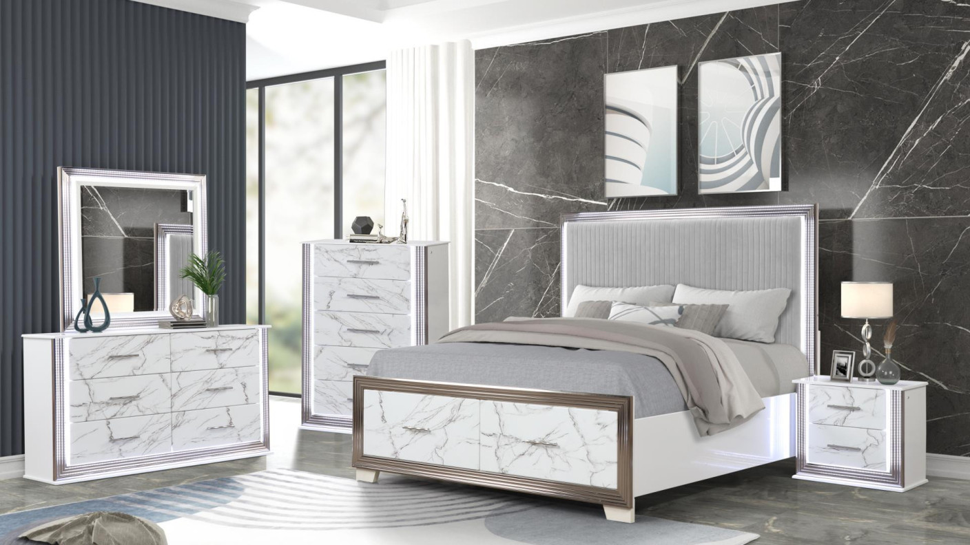 Desire 5PC Queen Bedroom Set Contemporary Style white Finish