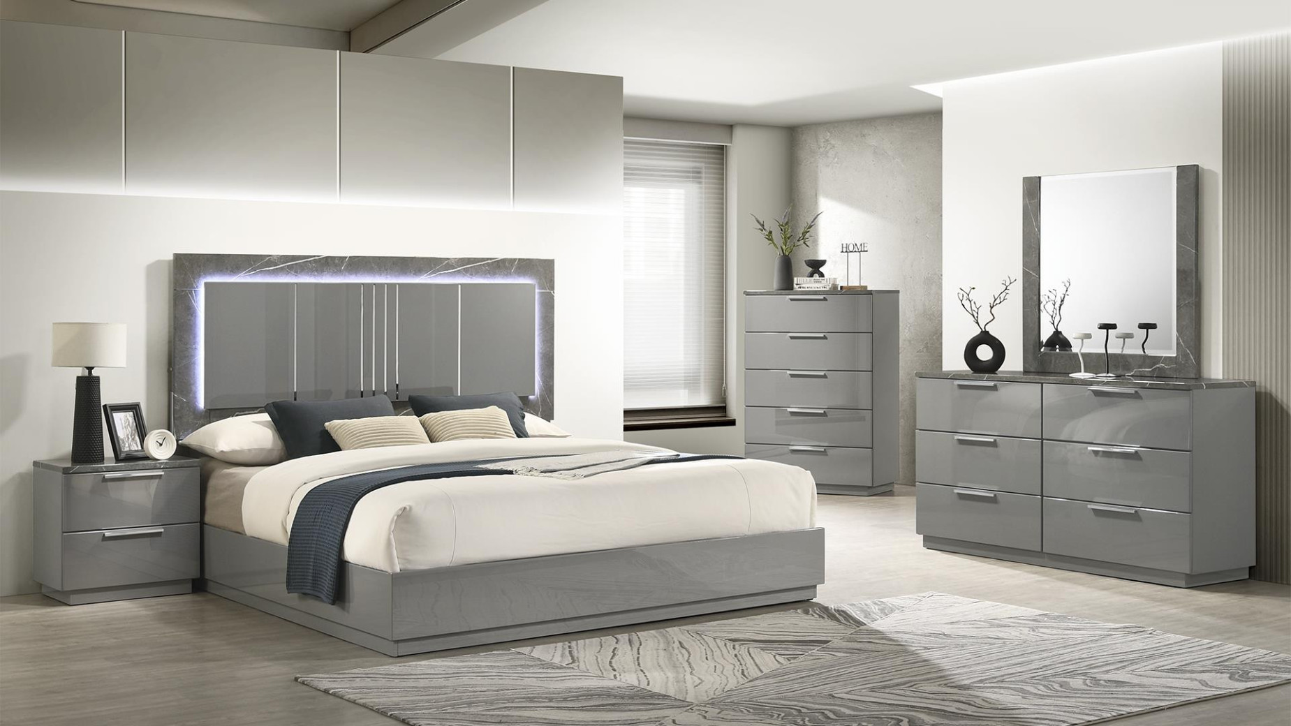 Elara 5PC Queen Bedroom Set Contemporary Style Gray Finish by Galaxy Home Furnishings