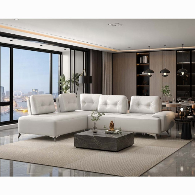 LV00215 Pearl White Leather Sectional Sofa Contemporary Style By Acme Furniture