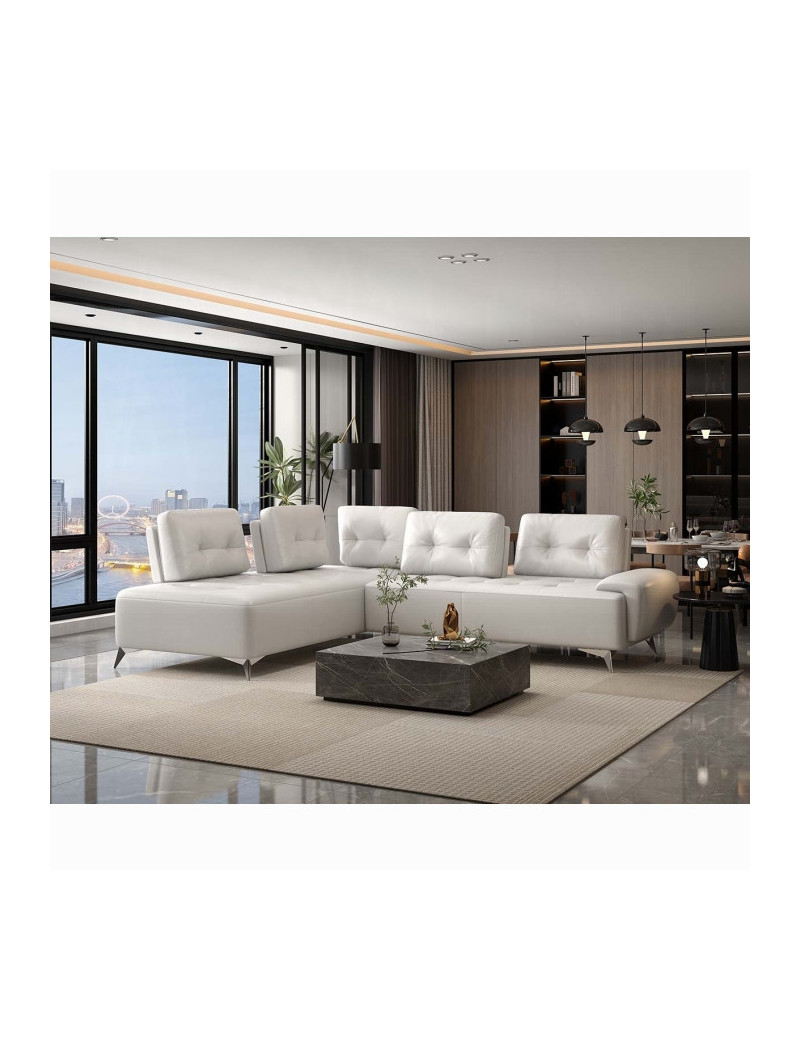 LV00215 Pearl White Leather Sectional Sofa Contemporary Style By Acme Furniture