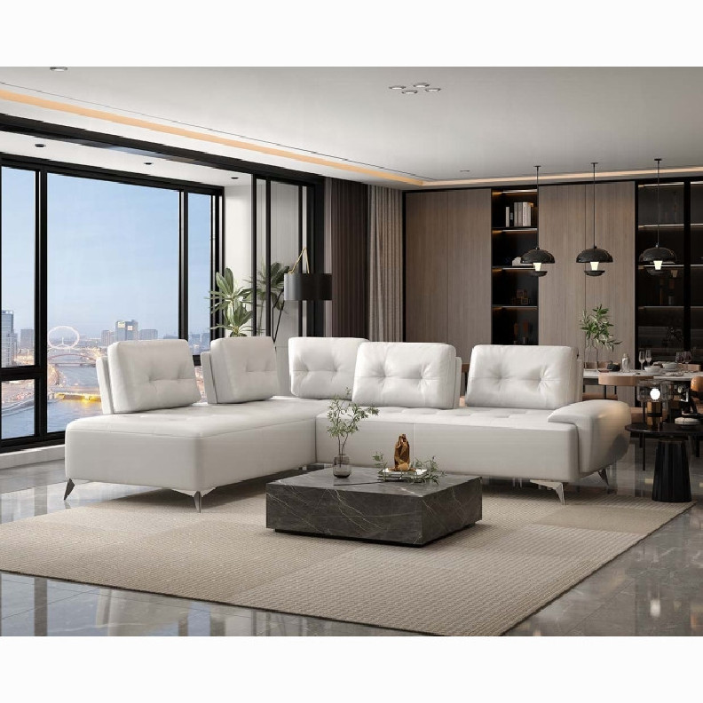 LV00215 Pearl White Leather Sectional Sofa Contemporary Style By Acme Furniture