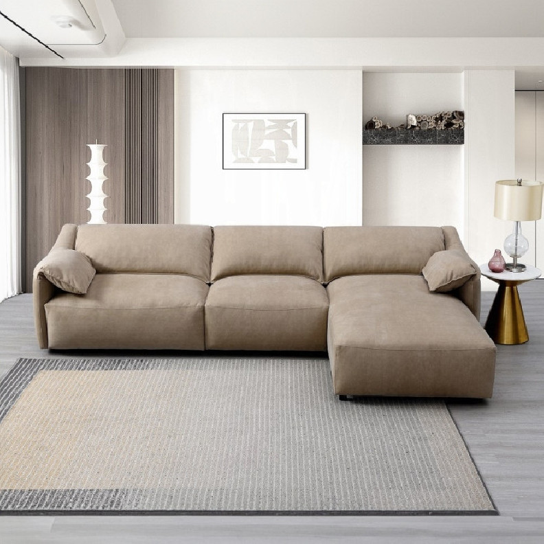 LV03090 Veata Sectional Sofa Light Brown Suede Veata By Acme Furniture
