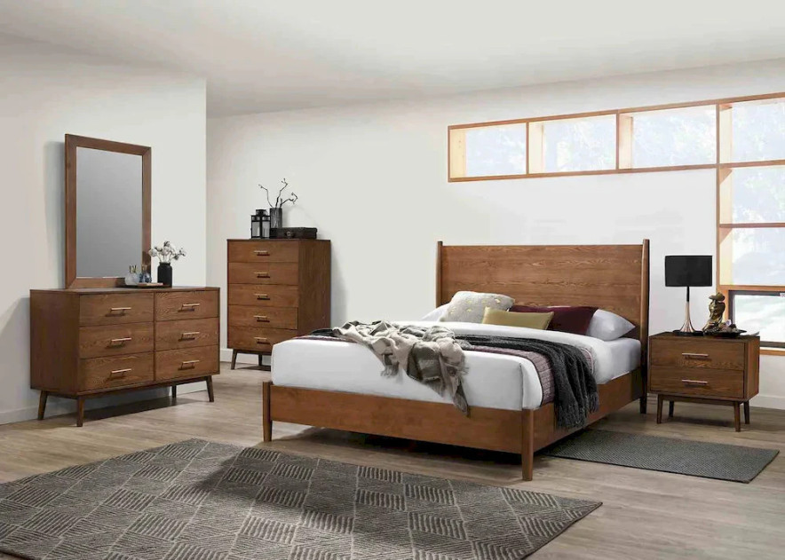 FM7220WN-Q 5PC Queen Bedroom Set  Mid-Century Modern Style walnut Finish Tromso Collection By Furniture of America