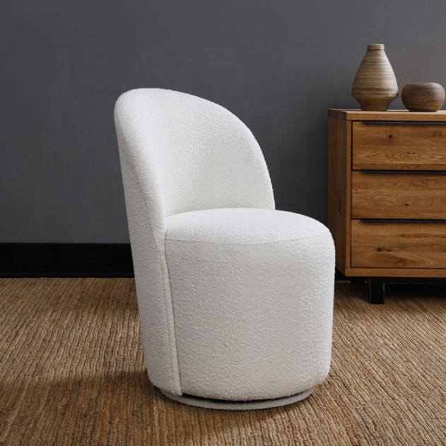 DN02155 5PC Dining set Black Round stone finish Table & Beige Boucle Chairs Mid-Century Modern style By Acme Furniture