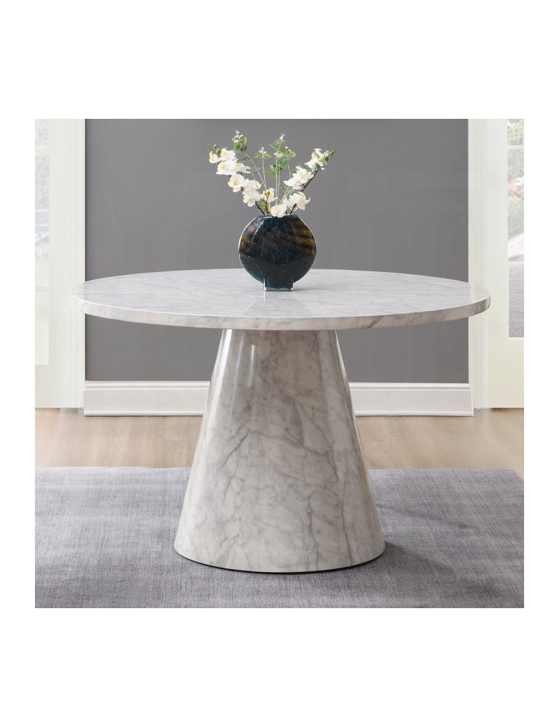 5PC Dining set Gray Round stone finish Table & Gray Boucle Chairs Mid-Century Modern style By Acme Furniture