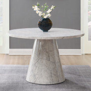 5PC Dining set Gray Round stone finish Table & Gray Boucle Chairs Mid-Century Modern style By Acme Furniture