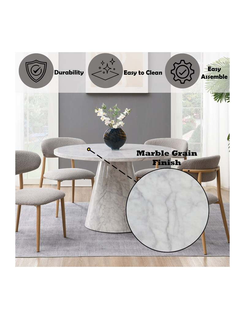 5PC Dining set Gray Round stone finish Table & Gray Boucle Chairs Mid-Century Modern style By Acme Furniture